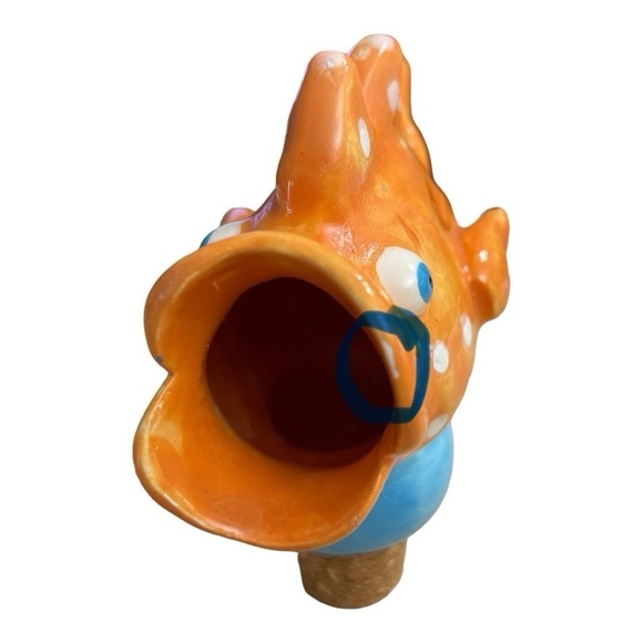 Ceramic Artist Clay Bottle Stopper Beachy Goldfish Whimsical Blue Eyed Polka
Dot - Picture 9 of 11